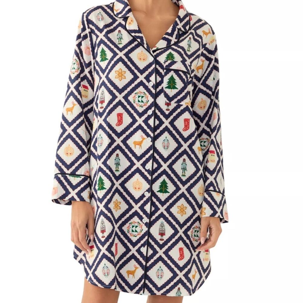 KATIE KIME NWT Holiday Lattice Nutcracker Xmas Tree Sleep Dress Night Shirt L
